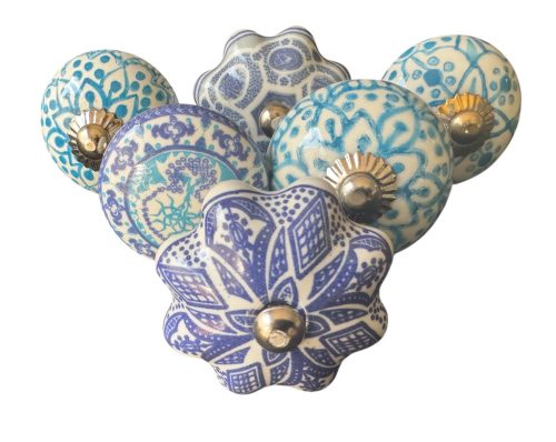 6 db-os vintage stílusú porcelán bútorgomb szett