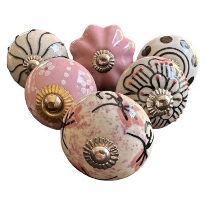 6 db-os vintage stílusú porcelán bútorgomb szett