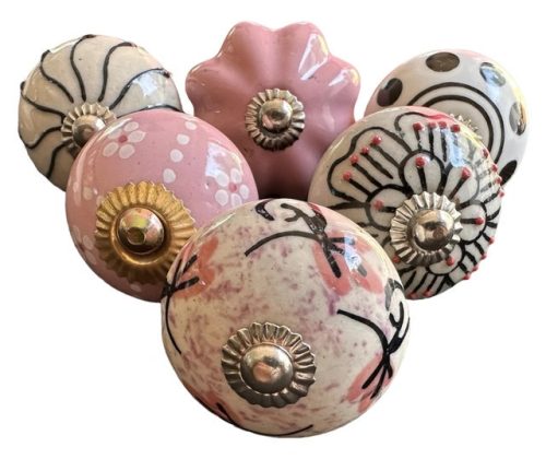 6 db-os vintage stílusú porcelán bútorgomb szett