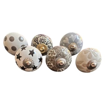 6 db-os vintage stílusú porcelán bútorgomb szett