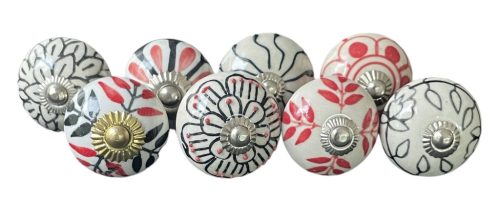 8 db-os vintage stíkusú porcelán bútorgomb szett